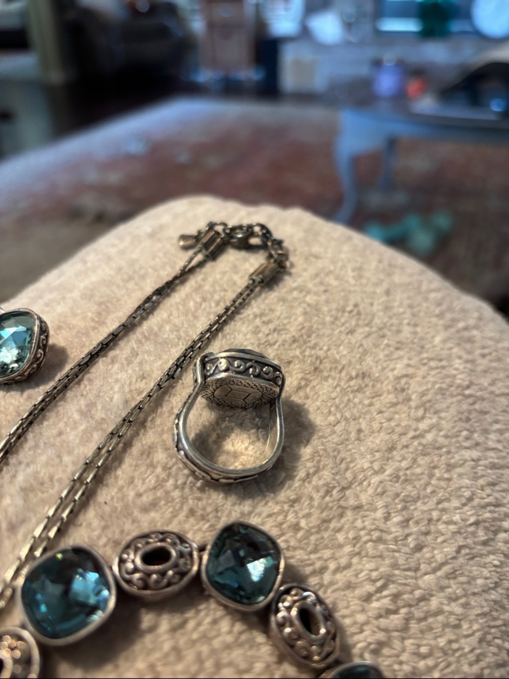 Brighton Silver Blue Crystal Jewelry Set Necklace Bracelet Ring Earrings. - Picture 6 of 7